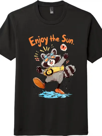 Discover "Enjoy the Sun" Raccoon Summer Graphic T-Shirt