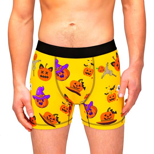 Men's Halloween Boxer Shorts with Spooky Pumpkin Print