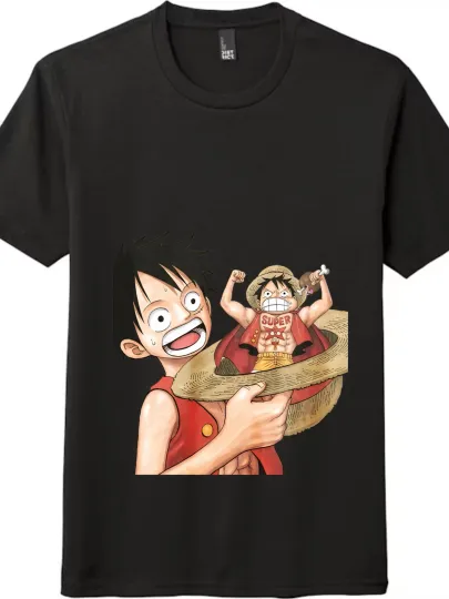 One Piece Luffy Cartoon Casual T-Shirt, Unisex Tee, Black & White Colors
