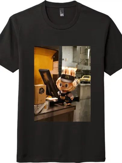Discover Cute Rabbit Print T-shirt in McDonald's Uniform Style - Unisex Fashion Design