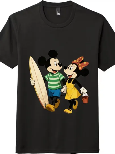 Discover Mickey & Minnie Couple T-Shirt Cartoon Print Casual Wear Unisex Trendy Cute Tee