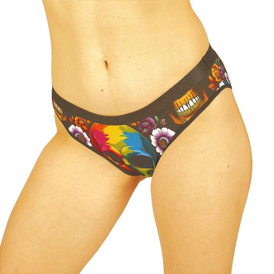 Skull Women's Underwear,  Floral Hipster Briefs