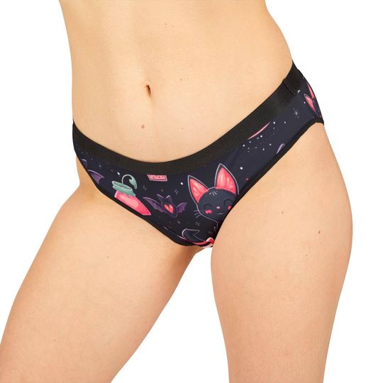 Halloween Kawaii Women's Underwear, Women's Cute Cat Panties, Spooky Lingerie, Witchy Gifts