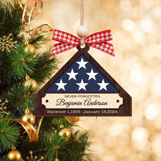 Discover Military flag Remembrance ornament, personalized Memorial Christmas Ornament with engraved names CF336