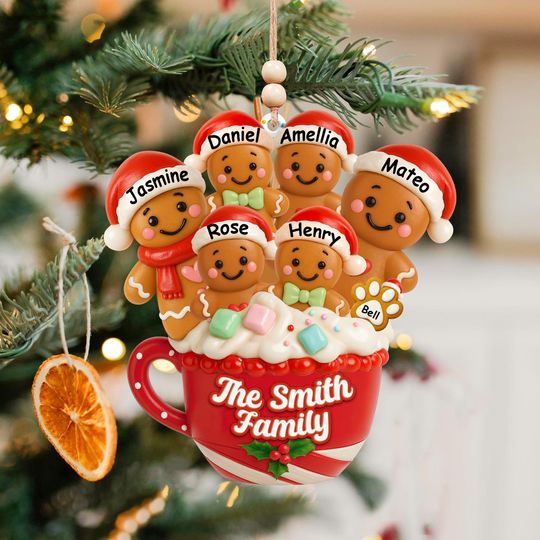 Personalized Gingerbread Family Ornament, Custom 2025 Christmas Ornament, Family Keepsake Holiday Decoration, Xmas Gift, Customized Cookie