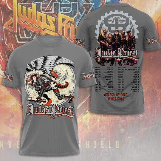 Discover Judas Priest Shield Of Pain Tour 2025 Winged Demon 3D Unisex T-Shirt