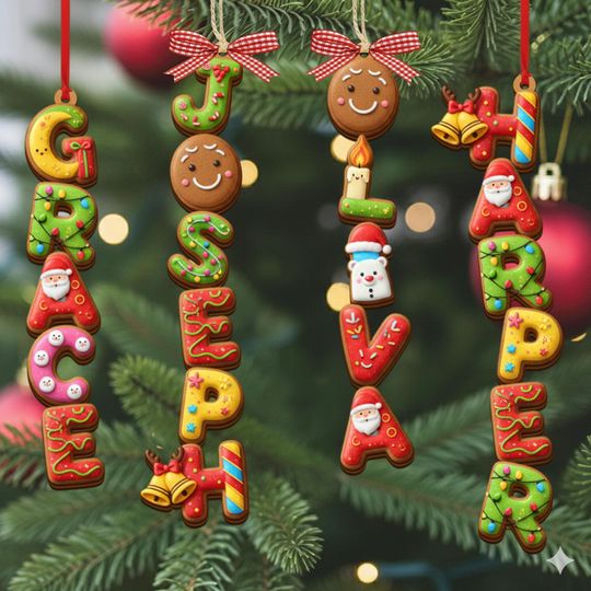 Custom Family Name Ornament, Gingerbread Alphabet Ornament, Christmas Tag for Stockings, Kids Gifts, Christmas Ornaments for Baby, Baby Gift