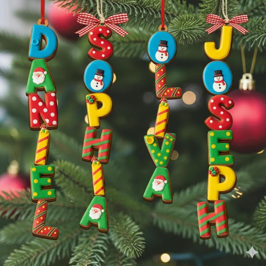 Custom Family Name Ornament, Gingerbread Alphabet Ornament, Christmas Tag for Stockings, Kids Gifts, Christmas Ornaments for Baby, Baby Gift