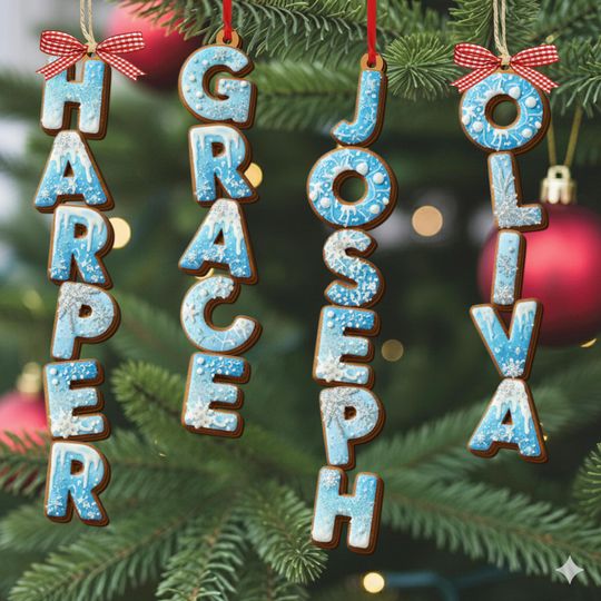 Custom Family Name Ornament, Gingerbread Alphabet Ornament, Christmas Tag for Stockings, Kids Gifts, Christmas Ornaments for Baby, Baby Gift