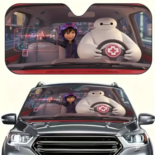 Discover Disney Baymax Sun Shade for Car, Auto Sunshade, Travel Accessory