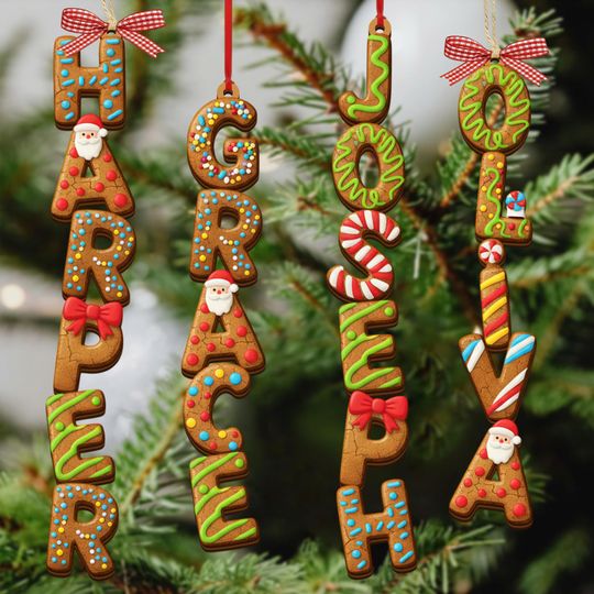 Discover Custom Family Name Ornament, Gingerbread Alphabet Ornament, Christmas Tag for Stockings, Kids Gifts, Christmas Ornaments for Baby, Baby Gift