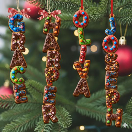 Custom Family Name Ornament, Gingerbread Alphabet Ornament, Christmas Tag for Stockings, Kids Gifts, Christmas Ornaments for Baby, Baby Gift