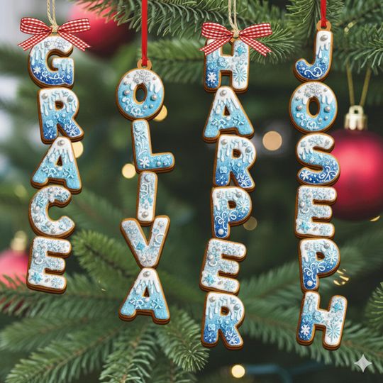 Custom Family Name Ornament, Gingerbread Alphabet Ornament, Christmas Tag for Stockings, Kids Gifts, Christmas Ornaments for Baby, Baby Gift