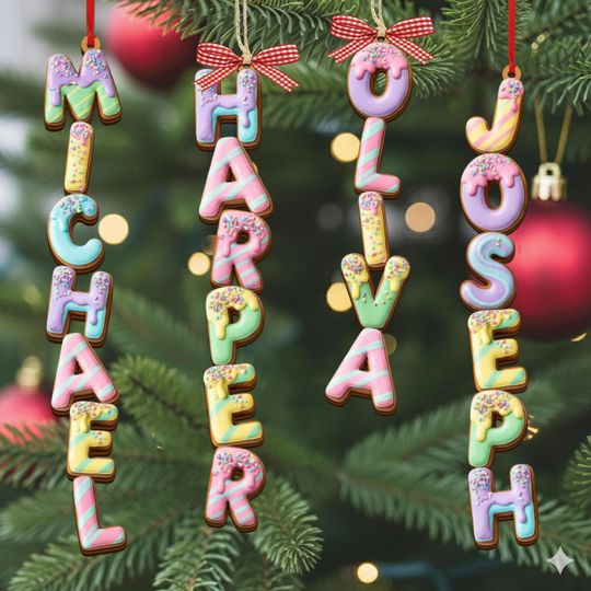 Custom Family Name Ornament, Gingerbread Alphabet Ornament, Christmas Tag for Stockings, Kids Gifts, Christmas Ornaments for Baby, Baby Gift