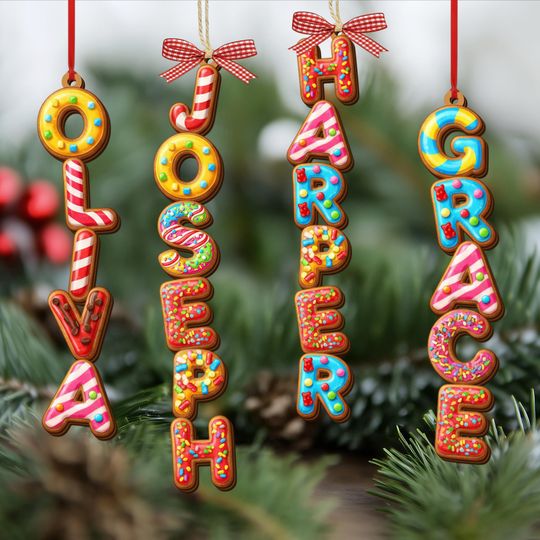 Discover Personalized Family Ornament 2025, Gingerbread Alphabet Ornament, Christmas Tag for Stocking, Kid Gift, Holiday Keepsake Gift, Name Ornament
