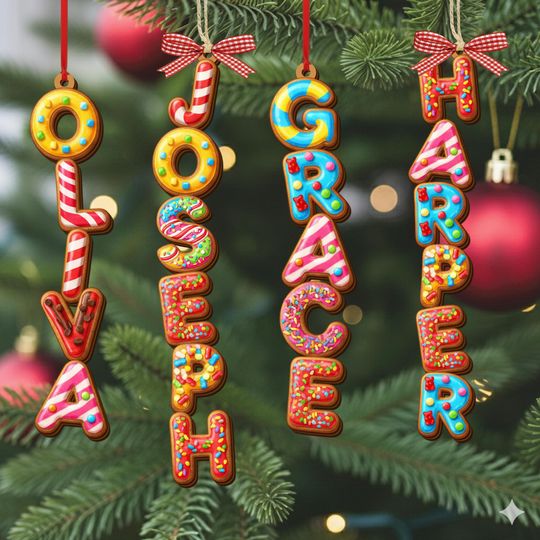 Custom Family Name Ornament, Gingerbread Alphabet Ornament, Christmas Tag for Stockings, Kids Gifts, Christmas Ornaments for Baby, Baby Gift