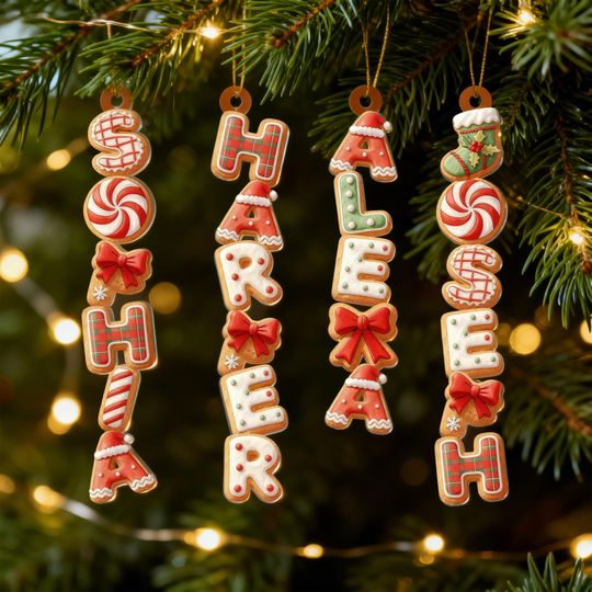 Personalized Gingerbread Alphabet Ornament, Custom Kids Name Ornament, Christmas Tag for Stockings, Christmas Ornaments for Family