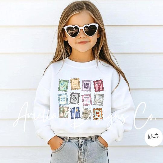 Discover Music Stamps YOUTH Sweatshirt | Kids Crewneck Sweatshirt | Cute Album Symbols Sweatshirt | Music Fan Gift