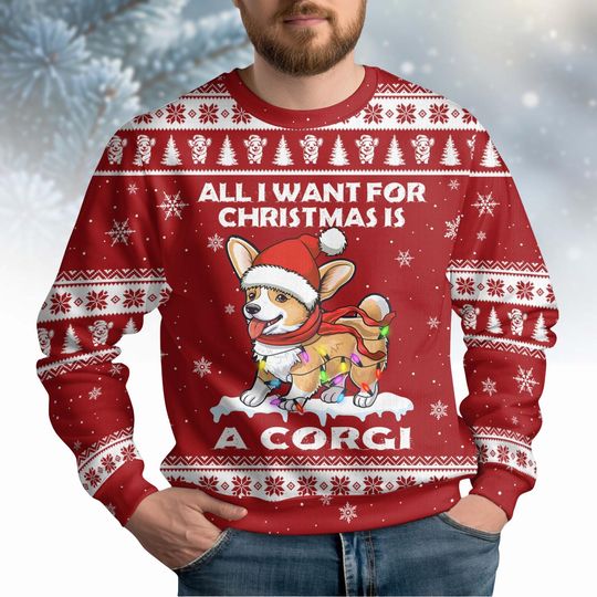 Christmas Corgi Ugly Sweater, Corgi Mom Sweater, Holiday Sweater, Dog Christmas, Girl Christmas Sweater