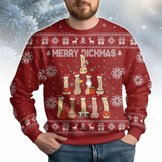 Discover Christmas Merry Dickmas Ugly Sweater, Naughty Christmas Sweatshirt, Dirty Ugly Xmas Sweater, Humor Holiday Sweater, Gift For Him