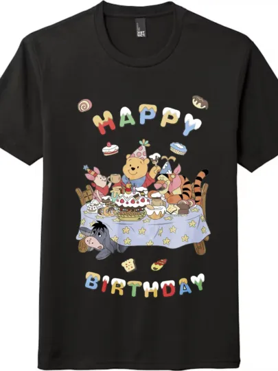 Discover Winnie The Pooh and Tigger Birthday Party Tee | Cartoon Short-sleeve Top Unisex