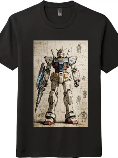 Gundam Mecha Design Blueprint Printed T-shirt|Unisex Short-Sleeve Top