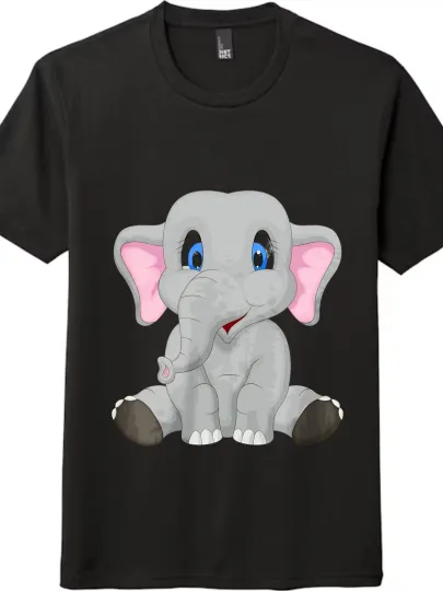 Discover Cute Elephant Print Cartoon Casual T-Shirt Unisex Trendy Wardrobe Staple Tee