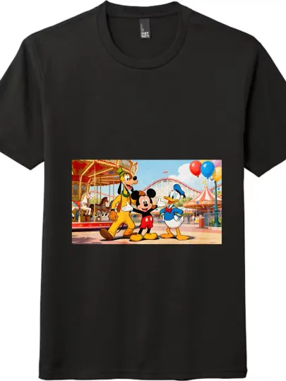 Discover Disney Mickey, Goofy & Donald Duck Amusement Park Scene Graphic T - Shirt