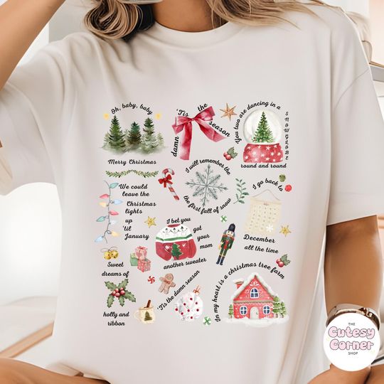 Discover Christmas Songs Shirt, Christmas Song Lyrics Tshirt, Song Lyrics Christmas Graphic Shirts, Christmas Gift for Swifities, Taylor Christmas