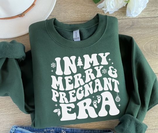 Discover Christmas Pregnancy Announcement Sweatshirt: Merry and Pregnant Era