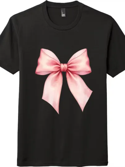Discover Sweet Pink Bow Print Tee, Simple Short-sleeved for Both Men and Women