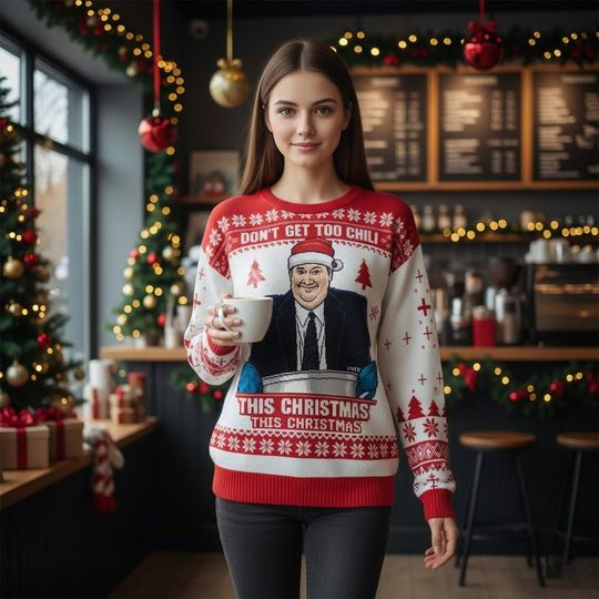 Discover Kevin Malone Don't Get Too Chilly Christmas Sweater, Funny Chili Ugly Xmas Sweatshirt, Holiday Gift for Men and Women