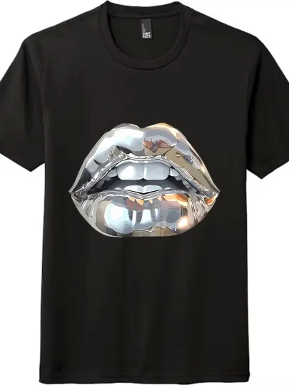 Discover Metallic Lips T-shirt Print Casual Wear，Unisex Casual Trendy Wardrobe Staple Tee