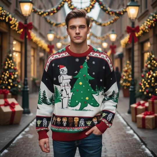 Star Wars Ugly Christmas Sweater, Stormtrooper Holiday Knit Sweatshirt, Chewbacca Xmas Sweater, Holiday Gift for Men, Women, Kids