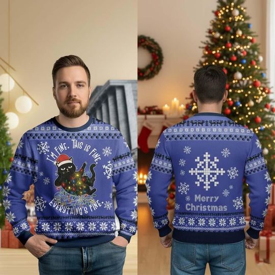 Discover Funny Black Cat Christmas Sweater, Ugly Xmas Sweatshirt for Men & Women