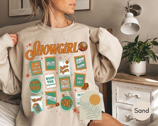 Discover Showgirl Sweatshirt, Showgirl Stamps Crewneck Sweatshirt, Showgirl Track List Sweater, In My Showgirl Era Sweatshirt, Fan Christmas Gift