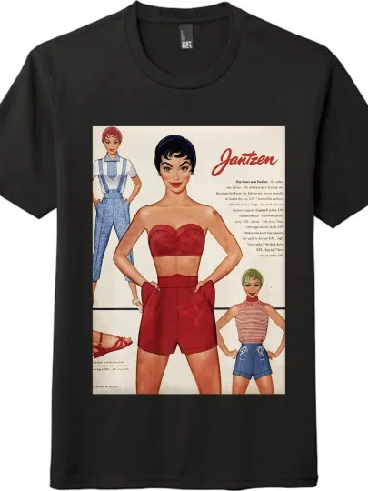 Discover Vintage Jantzen Fashion Figure Printed T-shirt|American Trendy Short-sleeve Top