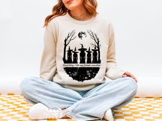 Discover I Like My Friends Cancelled Witch Sweatshirt, Taylor Halloween Shirt, Showgirl Lyrics Top, Witchy Coven, Gift for Music Fan, Feminist, Girls