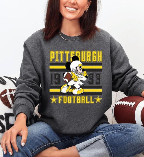 Discover Pittsburgh Football Mickey Sweatshirt, Mickey Game Day Tee, Pittsburgh Team Spirit Sweatshirt, Disney Varsity Football Fan