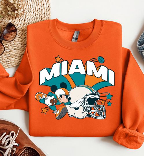 Discover Disney Miami Football Mickey Sweatshirt, Mickey Miami Football, Game Day Miami Fan Shirt and Sweathirt, Football Christmas