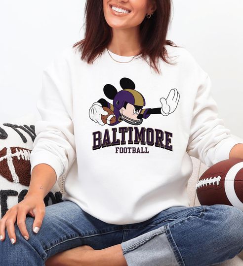 Discover Baltimore Football Mickey Sweatshirt, Cute Game Day Retro Tee, Family Matching Baltimore Fan Top