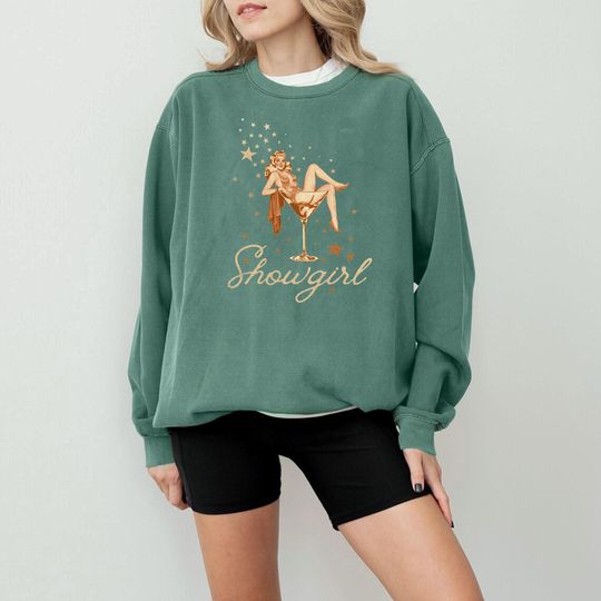 Discover Vintage Showgirl Graphic Sweatshirt: Glitter Stars, Celestial Glamour