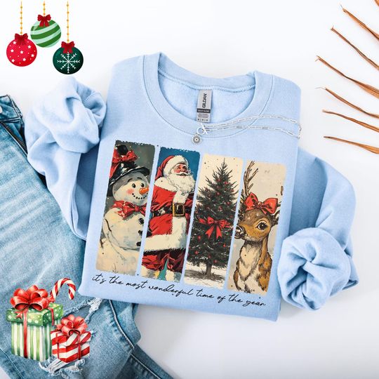 Discover It's the Most Wonderful Time of the year Sweatshirt, Santa Claus Sweater, Vintage Christmas Crewneck, Christmas Coquette Bow Shirt