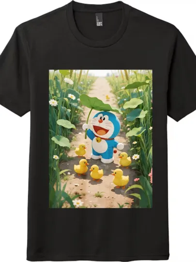 Doraemon and Ducklings Countryside Printed T-shirt, Unisex Short-Sleeve Top