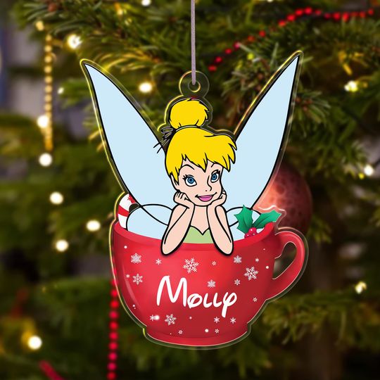 Discover Personalized Tinker Bell Cup Christmas Ornament, Disney Tinkerbell Princess 2025 Christmas Tree Decor, Cartoon Cup Character Gift For Kid