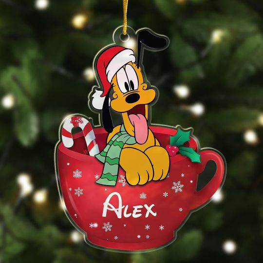 Discover Personalized Pluto Tea Cup Christmas Ornament, Disney Pluto 2025 Christmas Tree Decor, Disney Cartoon Xmas Holiday Gift For Kid