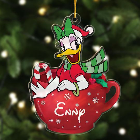 Discover Personalized Daisy Duck Tea Cup Christmas Ornament, Disney Daisy Duck Christmas Tree Decor, Disney Cartoon Xmas Party Gift For Kid