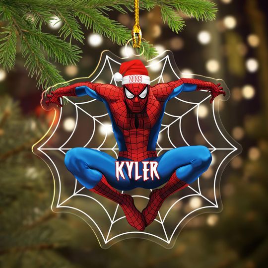 Personalized Spider-Man Christmas Ornament, Superhero Christmas Ornament Tree Decor