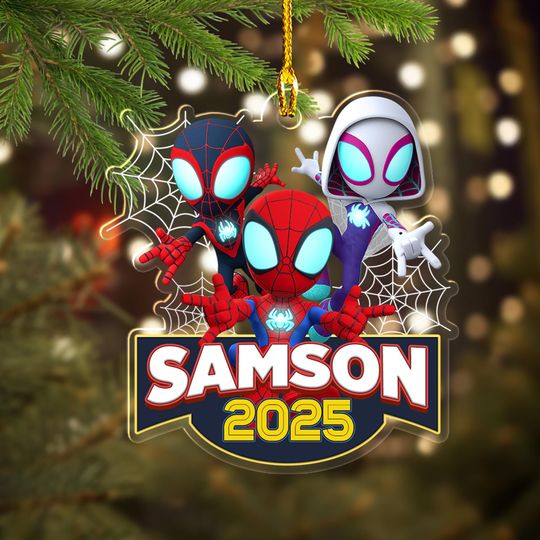 Personalized Spiderman Christmas Ornament, Spider And His Friends Xmas Ornament