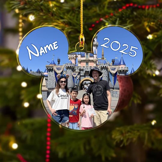 Discover Personalized Photo Disney Family Trip 2025 Ornament, Mickey Ear Disneyworld Ornament